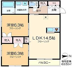 ビエナコート 1階2LDKの間取り