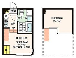 ハーモニーテラス足立VII 2階ワンルームの間取り