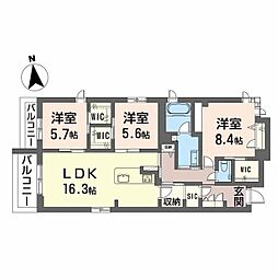 シャーメゾン夕陽丘 3階3LDKの間取り