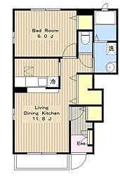 オータスヒルズ 1階1LDKの間取り