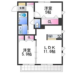 シャーメゾン深井 2LDKの間取図画像