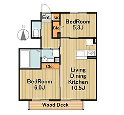 モンプラージュ 1階2LDKの間取り