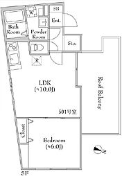 フォンス・ルーキス和泉 5階1LDKの間取り