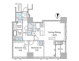 ＴＨＥ千代田麹町ＴＯＷＥＲ 13階2LDKの間取り