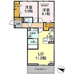 リシェスみのり台 A・B・C C棟 2階2LDKの間取り