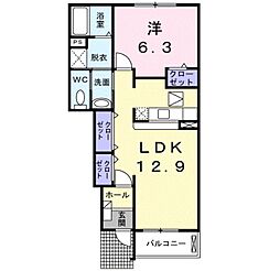 南海高野線 大阪狭山市駅 徒歩27分の賃貸アパート 1階1LDKの間取り