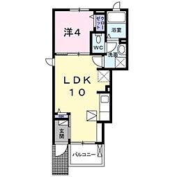 多摩都市モノレール 大塚・帝京大学駅 徒歩15分の賃貸アパート 1階1LDKの間取り