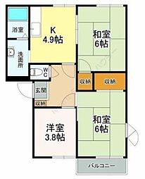 クレストコートB棟 3Kの間取図画像