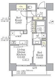 グランエール西日暮里 2階2LDKの間取り