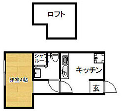 バニーユ2号館 1DKの間取図画像