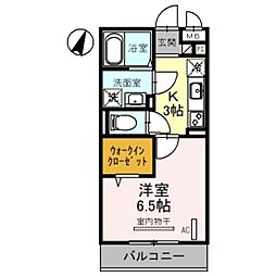 バレンティア 2階1Kの間取り