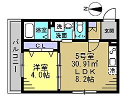 千葉市中央区今井3丁目アパート 1LDKの間取図画像