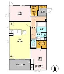 キーライズ 2LDKの間取図画像