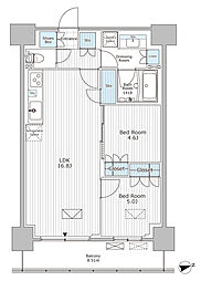 パークアクシス市川 8階2LDKの間取り