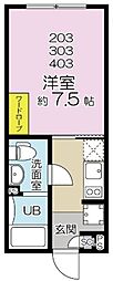 JR山手線 目黒駅 徒歩10分の賃貸マンション 3階1Kの間取り