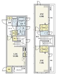 カスタリア旗の台 2階2LDKの間取り