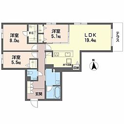 フレシア天王寺南棟 1階3LDKの間取り