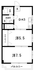 メロディハイム愛宕山 2DKの間取図画像
