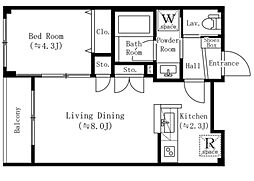 グランエステート大井 1階1LDKの間取り