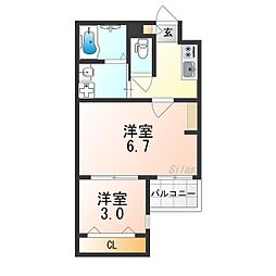 ジーイーシス 3階2Kの間取り