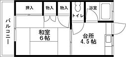 第2コーポ和 1Kの間取図画像