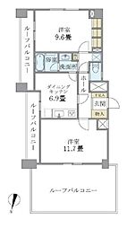北品川アパートメント 9階2DKの間取り