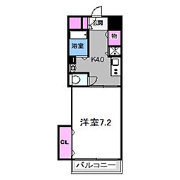 リアルなかもず 1Kの間取図画像
