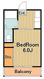 ビバーチェカノン 1階1Kの間取り