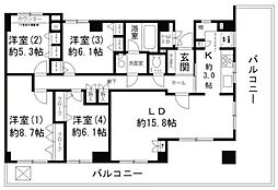 成城ストリームハイツ 5階4LDKの間取り