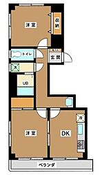 シャトレ戸邊 2階2DKの間取り