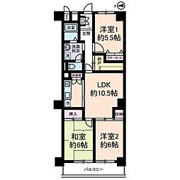 マンション国領 6階3LDKの間取り