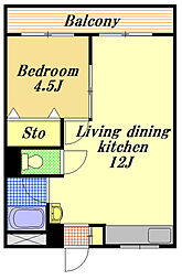 マンション吉岡 2階1LDKの間取り