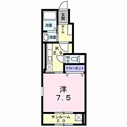カーサピアーチェ 1Kの間取図画像