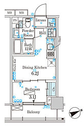 パークアクシス芝浦キャナル 212 2階1DKの間取り