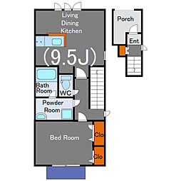 Riviere 2階1LDKの間取り
