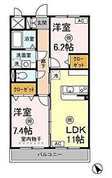 ドリームマウンテンおゆみ野 2階2LDKの間取り