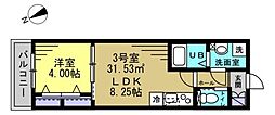 エクウス 3階1LDKの間取り