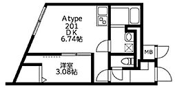 Ｕ Ｒｅｓｉｄｅｎｃｅ 武蔵小山 2階1DKの間取り