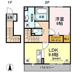 ペスカ 2階1LDKの間取り
