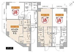 ｖｉｌｌｅ信濃町 2階1Kの間取り