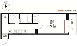 仮ハーミットクラブハウス羽田 2階1Kの間取り
