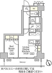 リーフシティ市川 ザ・レジデンス 9階1LDKの間取り
