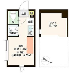 ハーモニーテラス小竹向原II 2階ワンルームの間取り