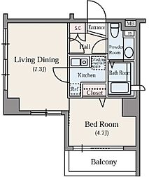 東池袋デュープレックスRs 2階1DKの間取り