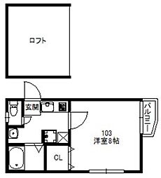 Kハウス友泉 1Kの間取図画像