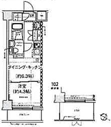 スパシエ幡ヶ谷 6階1DKの間取り