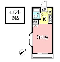 コマドリハイツ 2階1Kの間取り