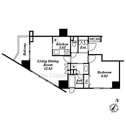 レジディアタワー中目黒 1LDKの間取図画像