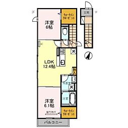 ウエスタンハイツ17 2階2LDKの間取り
