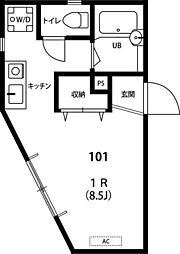 西武新宿線 上石神井駅 徒歩7分の賃貸アパート 1階ワンルームの間取り